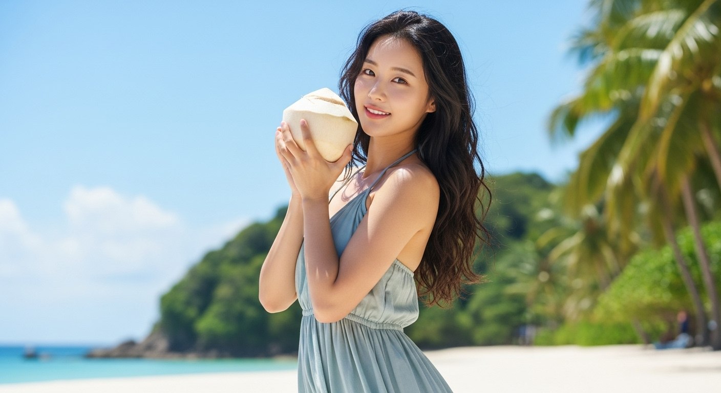 코코넛오일, 한국인 아름다운 20대 여성,고화질, 8k12