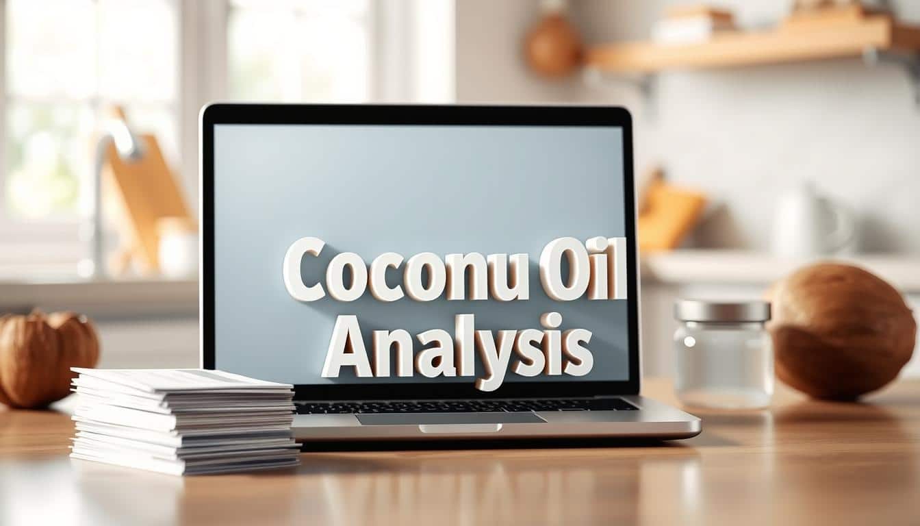 A clean, bright, and minimalist illustration showcasing a detailed analysis of various coconut oil recipes. In the foreground, a stack of recipe cards and a laptop display, symbolizing the web-based research process. The middle ground features a central 3D model of the "Coconut Oil Recipe Analysis" text, rendered in a sleek, modern style with subtle lighting effects. The background depicts a softly blurred kitchen setting, suggesting the practical, homemade context of the recipes. The overall composition conveys a sense of thoughtful, systematic evaluation of the coconut oil cooking methods. The color palette is dominated by warm, natural tones complemented by a touch of cool, digital accents, creating a harmonious, professional visual. A clean, bright, and minimalist illustration showcasing a detailed analysis of various coconut oil recipes. In the foreground, a stack of recipe cards and a laptop display, symbolizing the web-based research process. The middle ground features a central 3D model of the "Coconut Oil Recipe Analysis" text, rendered in a sleek, modern style with subtle lighting effects. The background depicts a softly blurred kitchen setting, suggesting the practical, homemade context of the recipes. The overall composition conveys a sense of thoughtful, systematic evaluation of the coconut oil cooking methods. The color palette is dominated by warm, natural tones complemented by a touch of cool, digital accents, creating a harmonious, professional visual.