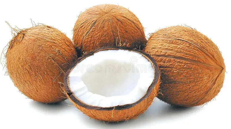 Fresh coconuts one cut open to r